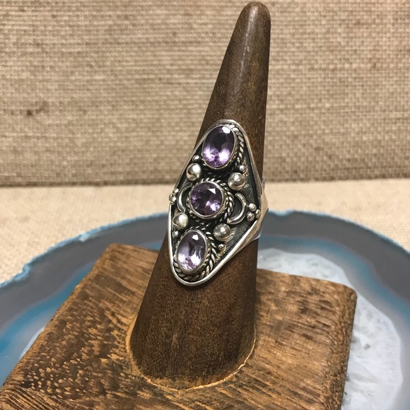 NEW boho 925 amethyst sterling silver ring
